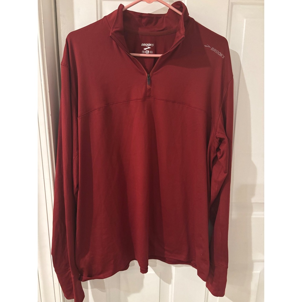 Brooks Mens 1/4 Zip Long‎ Sleeve Running Performance Thumbholes Xl Red Athletic